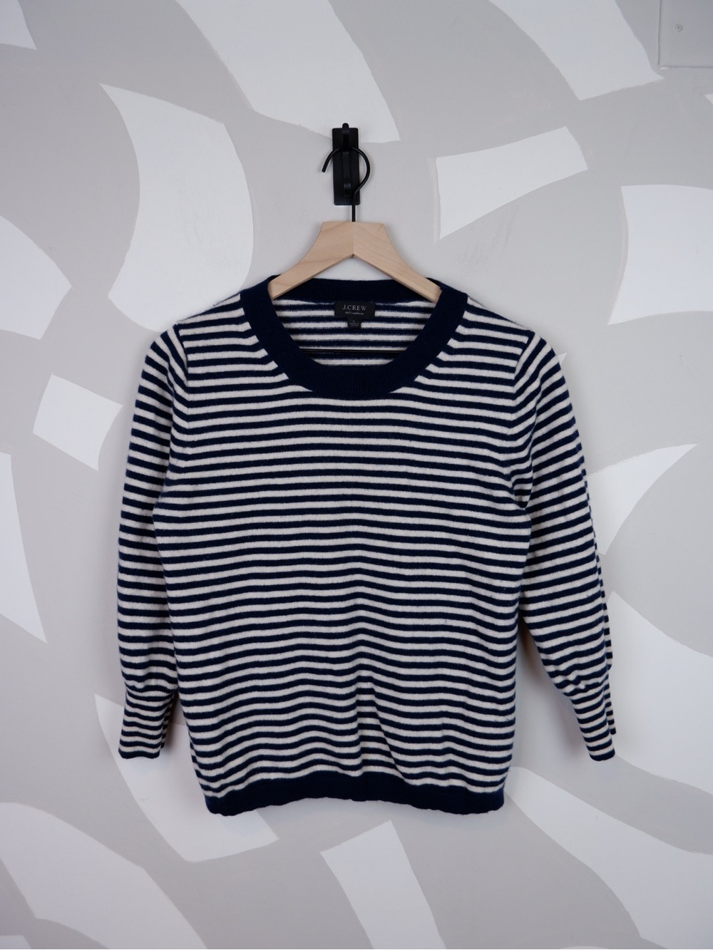 J. Crew Navy and White Striped 100% Cashmere Sweater | L